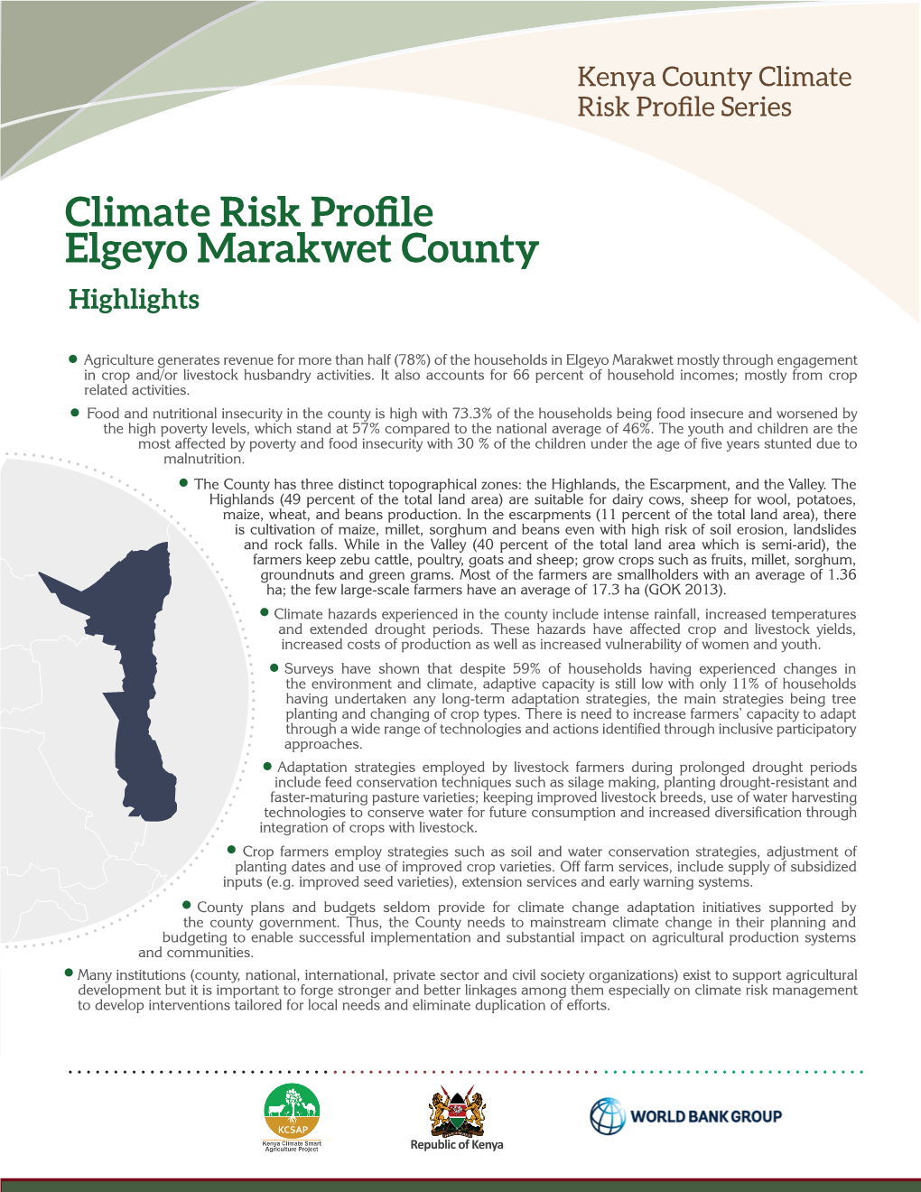 Climate Risk Profile Elgeyo Marakwet County Highlights