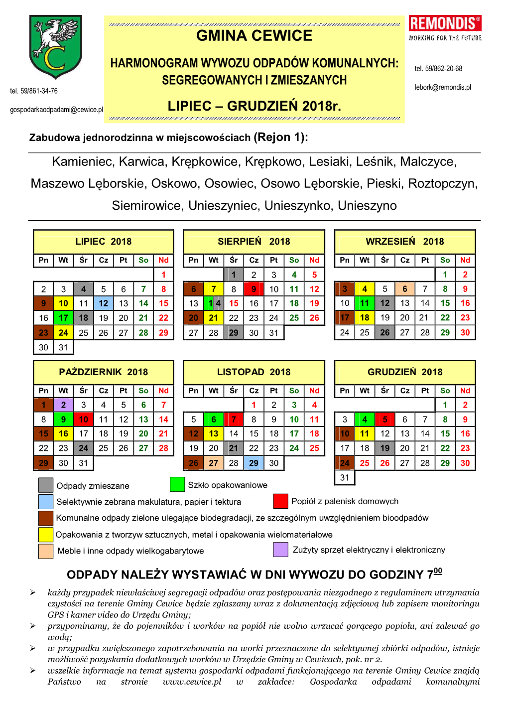 Gmina Cewice Harmonogram Wywozu Odpadów