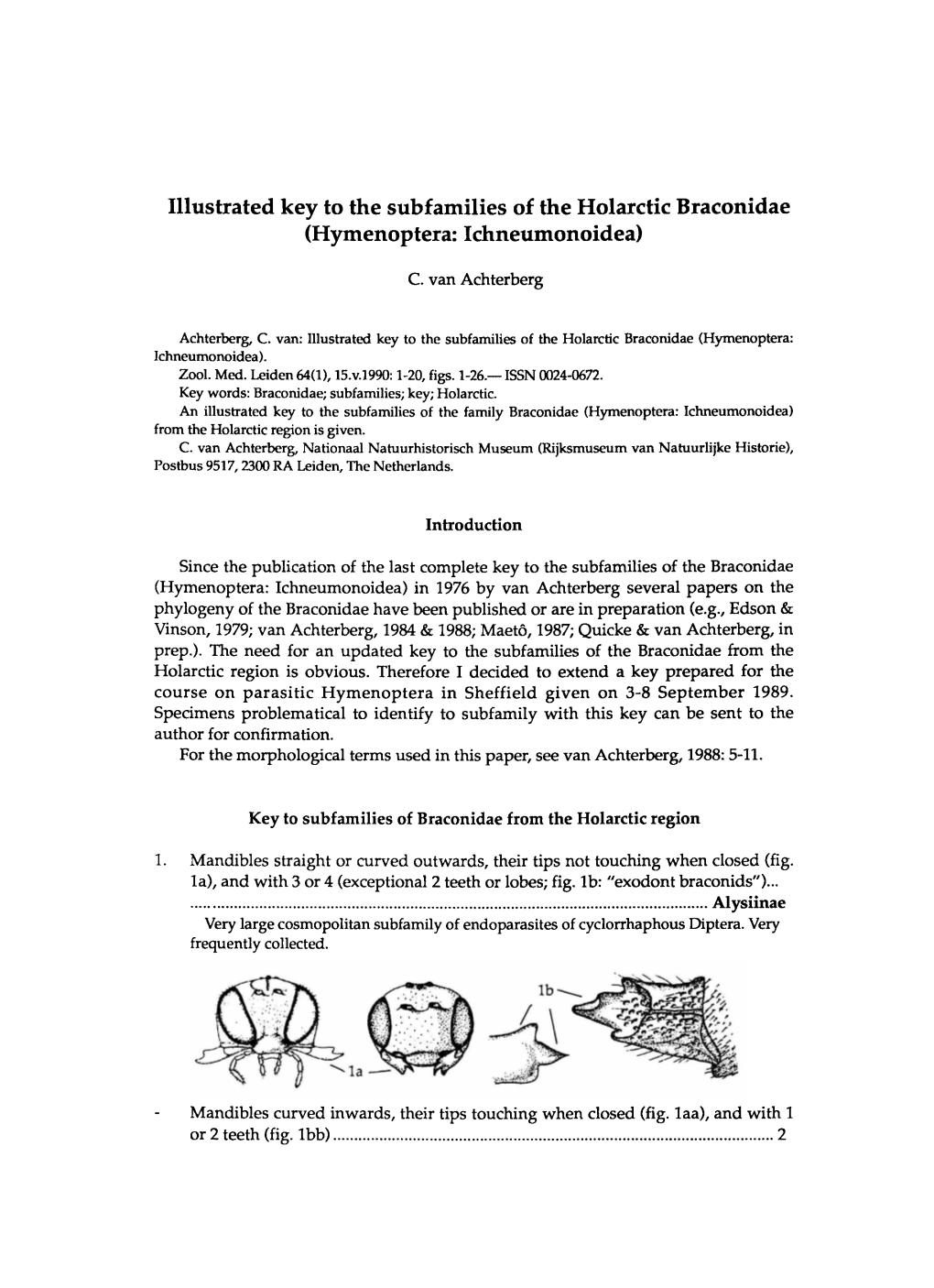 Illustrated Key to the Subfamilies of the Holarctic Braconidae (Hymenoptera: Ichneumonoidea)
