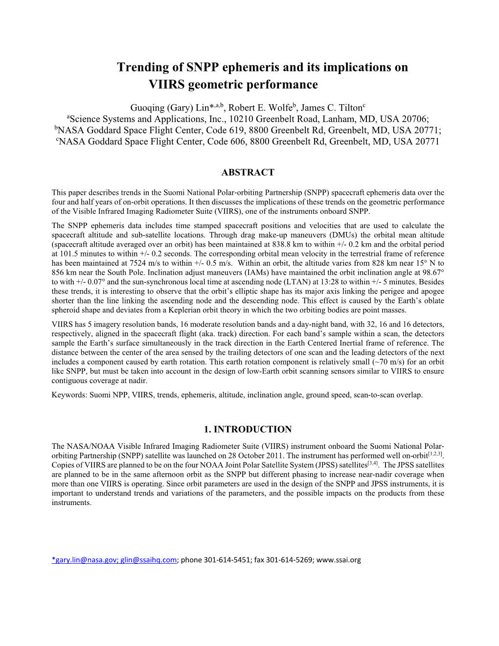 Trending of SNPP Ephemeris and Its Implications on VIIRS Geometric Performance