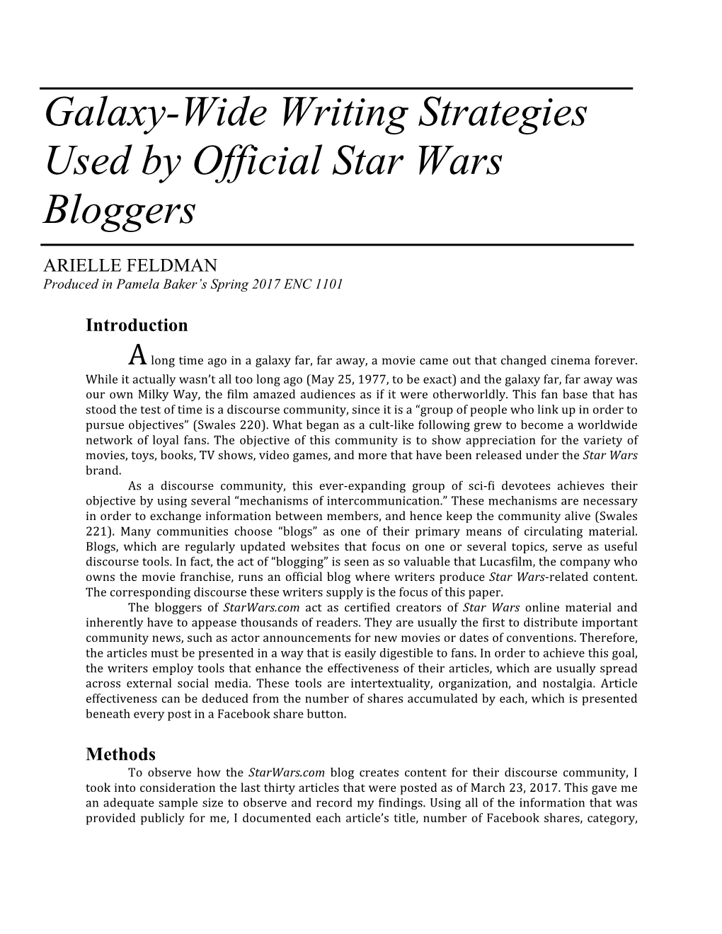 Galaxy-Wide Writing Strategies Used by Official Star Wars Bloggers