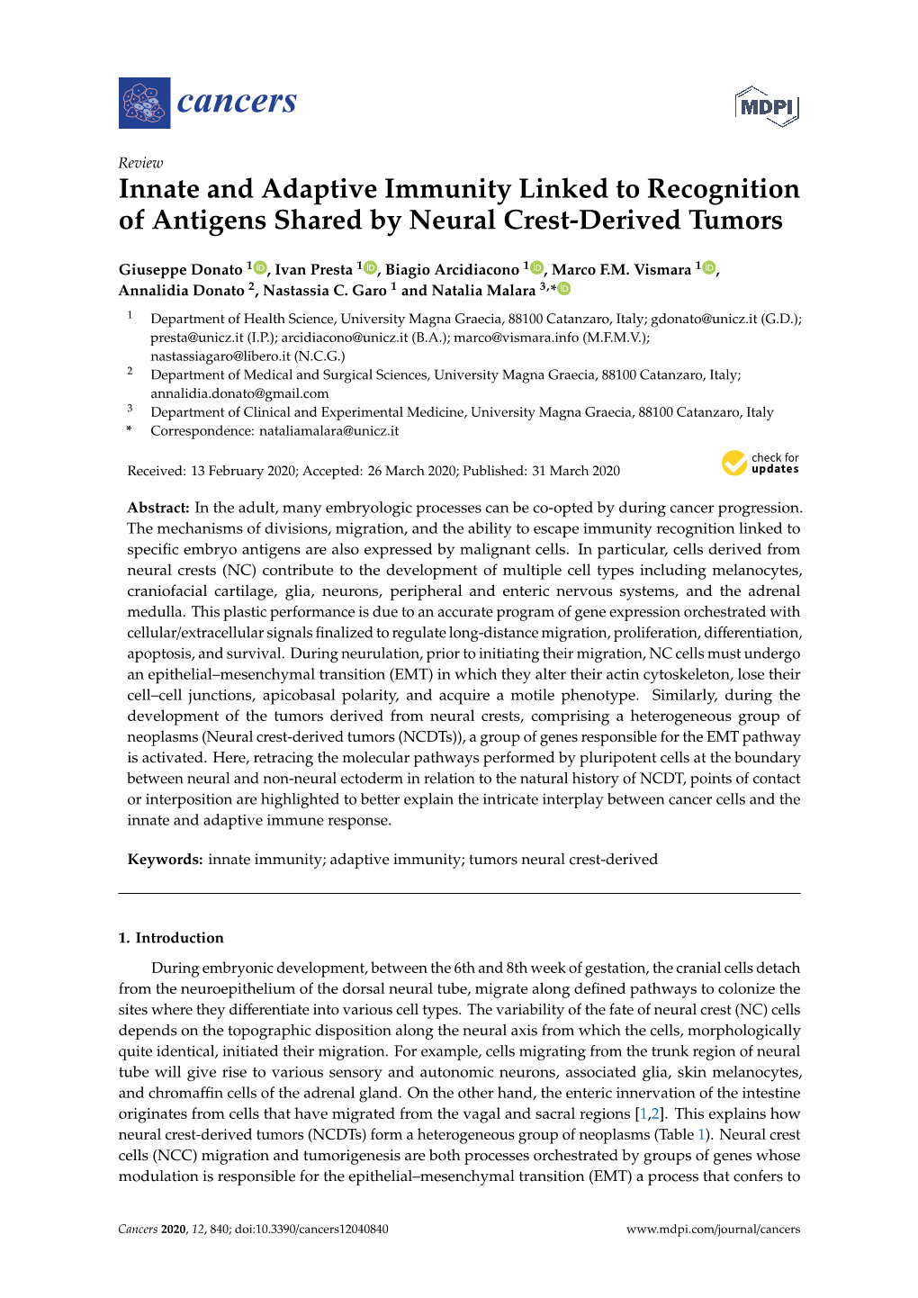 Innate and Adaptive Immunity Linked to Recognition of Antigens Shared by Neural Crest-Derived Tumors