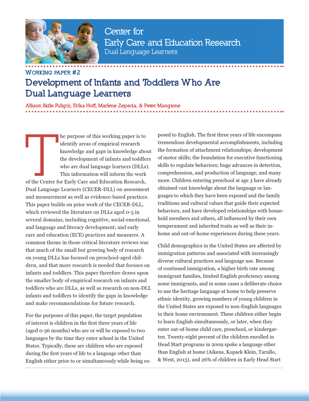 Development of Infants and Toddlers Who Are Dual Language Learners