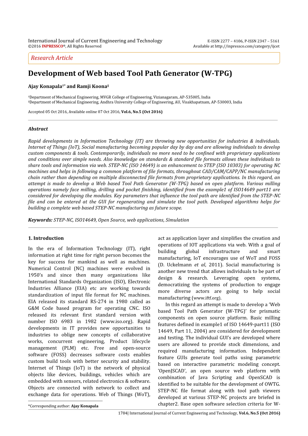 Development of Web Based Tool Path Generator (W-TPG)