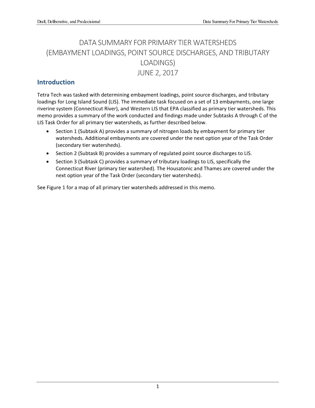 Data Summary for Primary Tier Watersheds