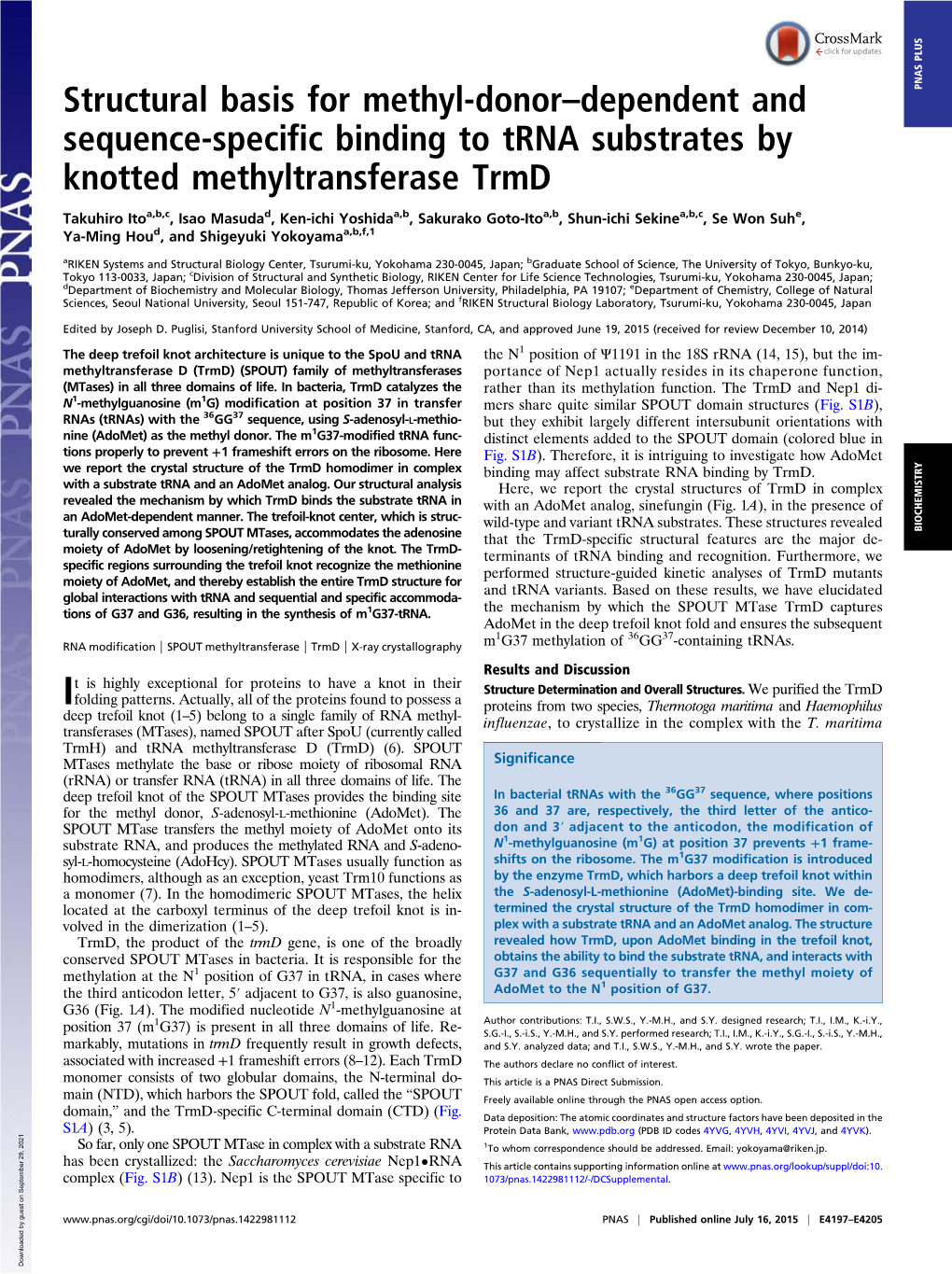 Structural Basis for Methyl-Donor–Dependent and Sequence-Specific