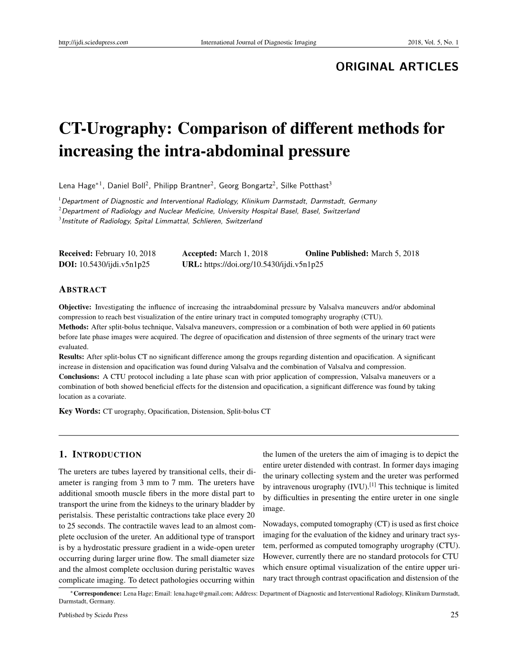 CT-Urography: Comparison of Different Methods for Increasing the Intra-Abdominal Pressure