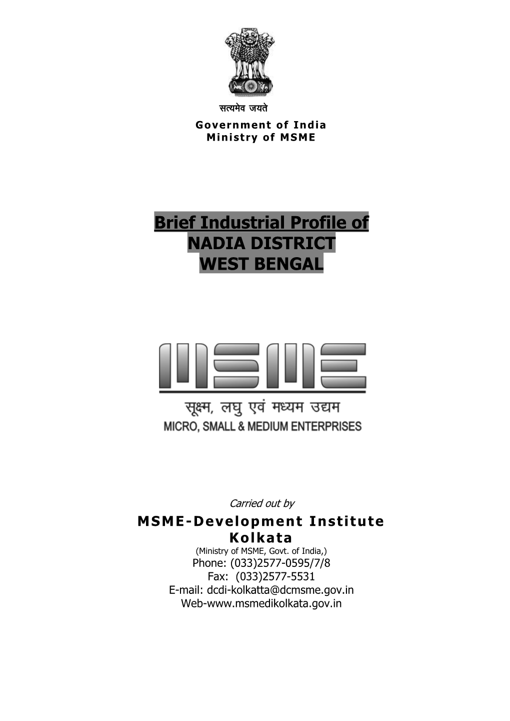 Brief Industrial Profile of NADIA DISTRICT WEST BENGAL