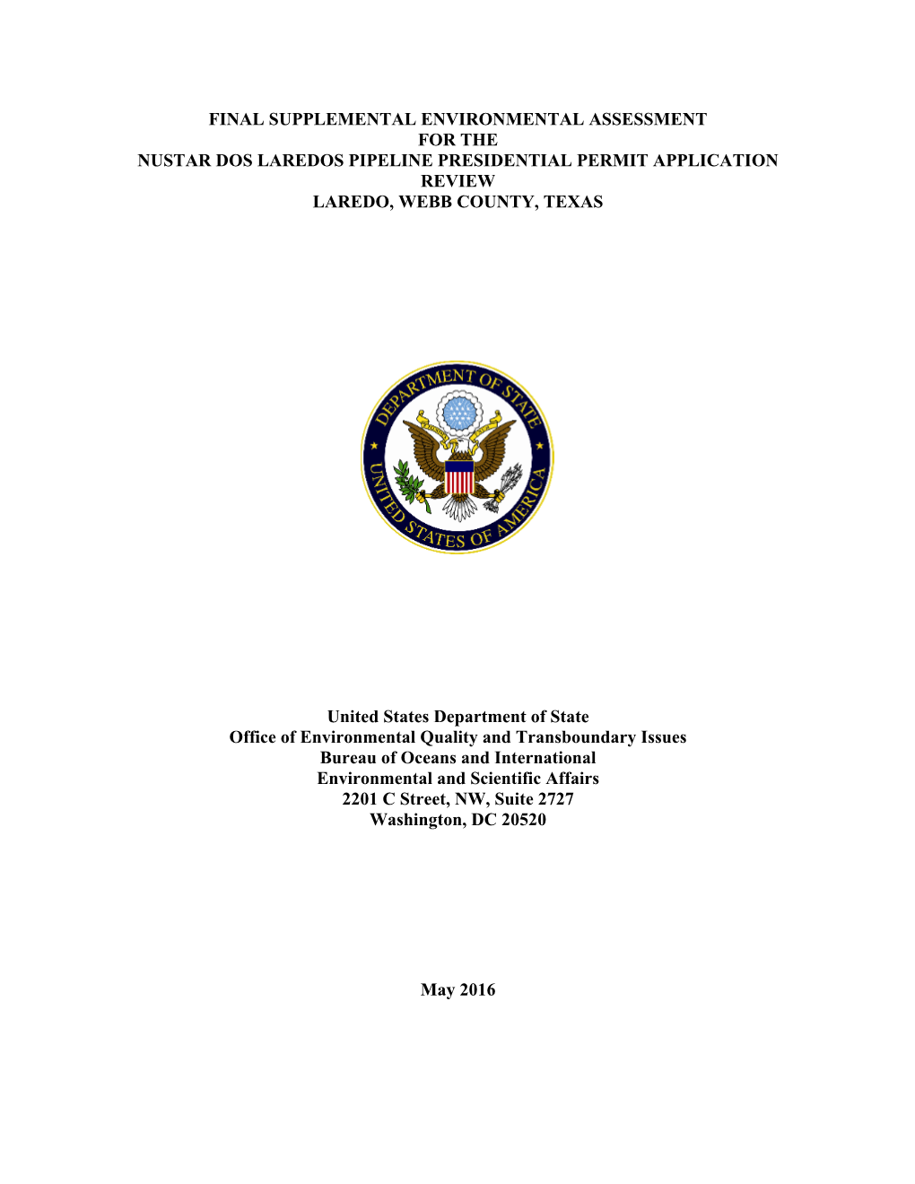 Draft Supplemental Environmental Assessment for the Nustar Dos