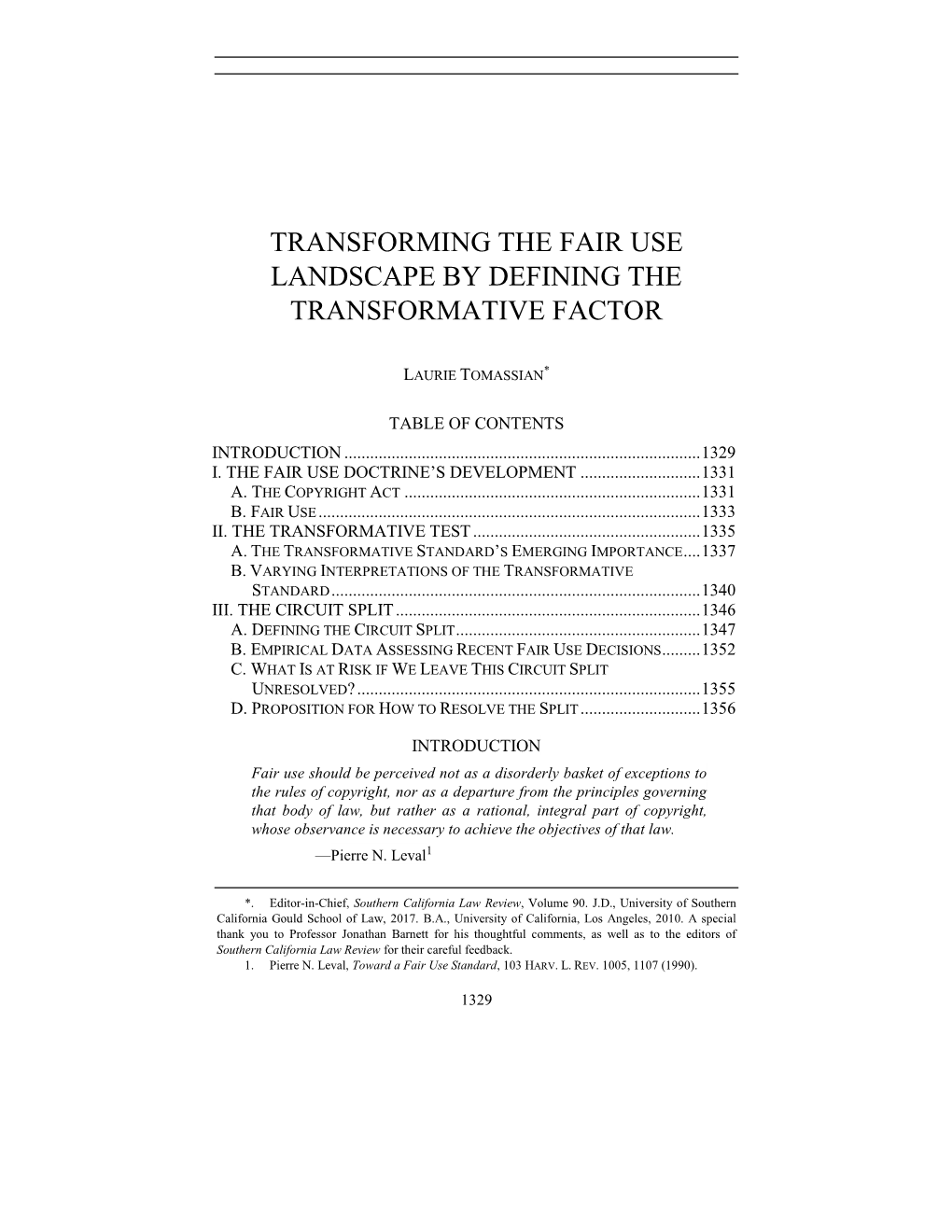 Transforming the Fair Use Landscape by Defining the Transformative Factor