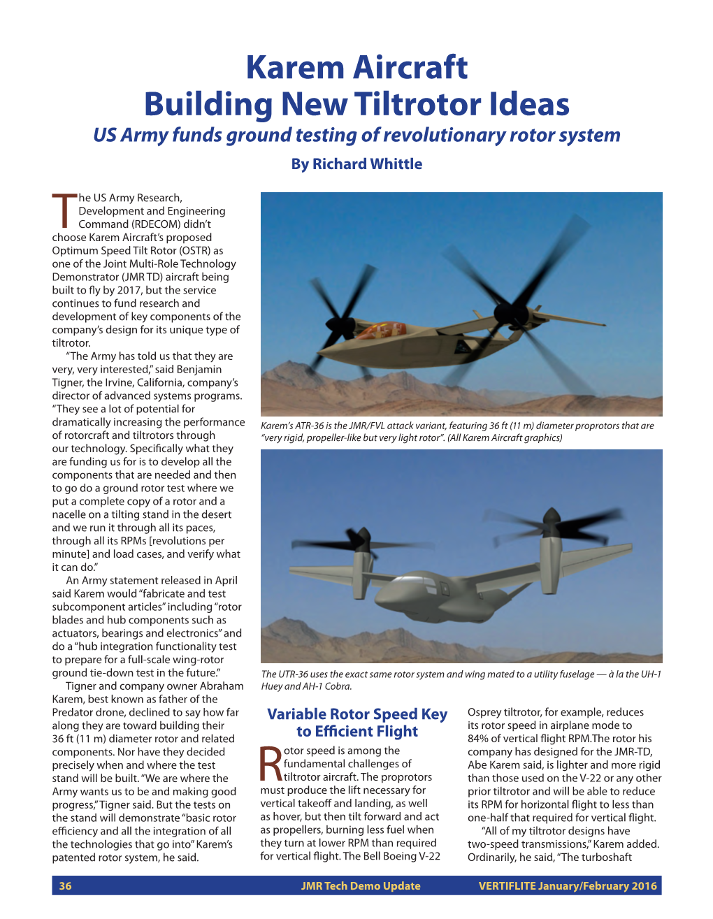 Karem Aircraft Building New Tiltrotor Ideas US Army Funds Ground Testing of Revolutionary Rotor System by Richard Whittle