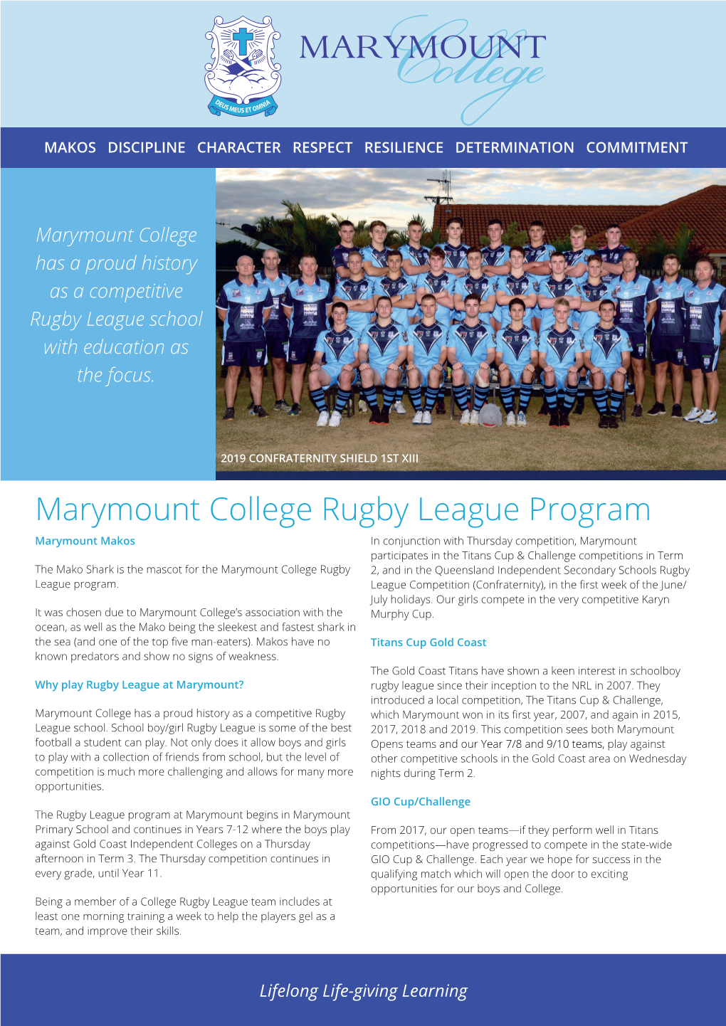 Marymount College Rugby League Program