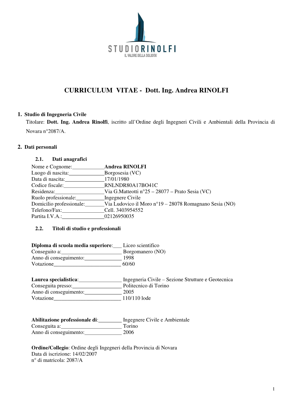 CURRICULUM VITAE - Dott