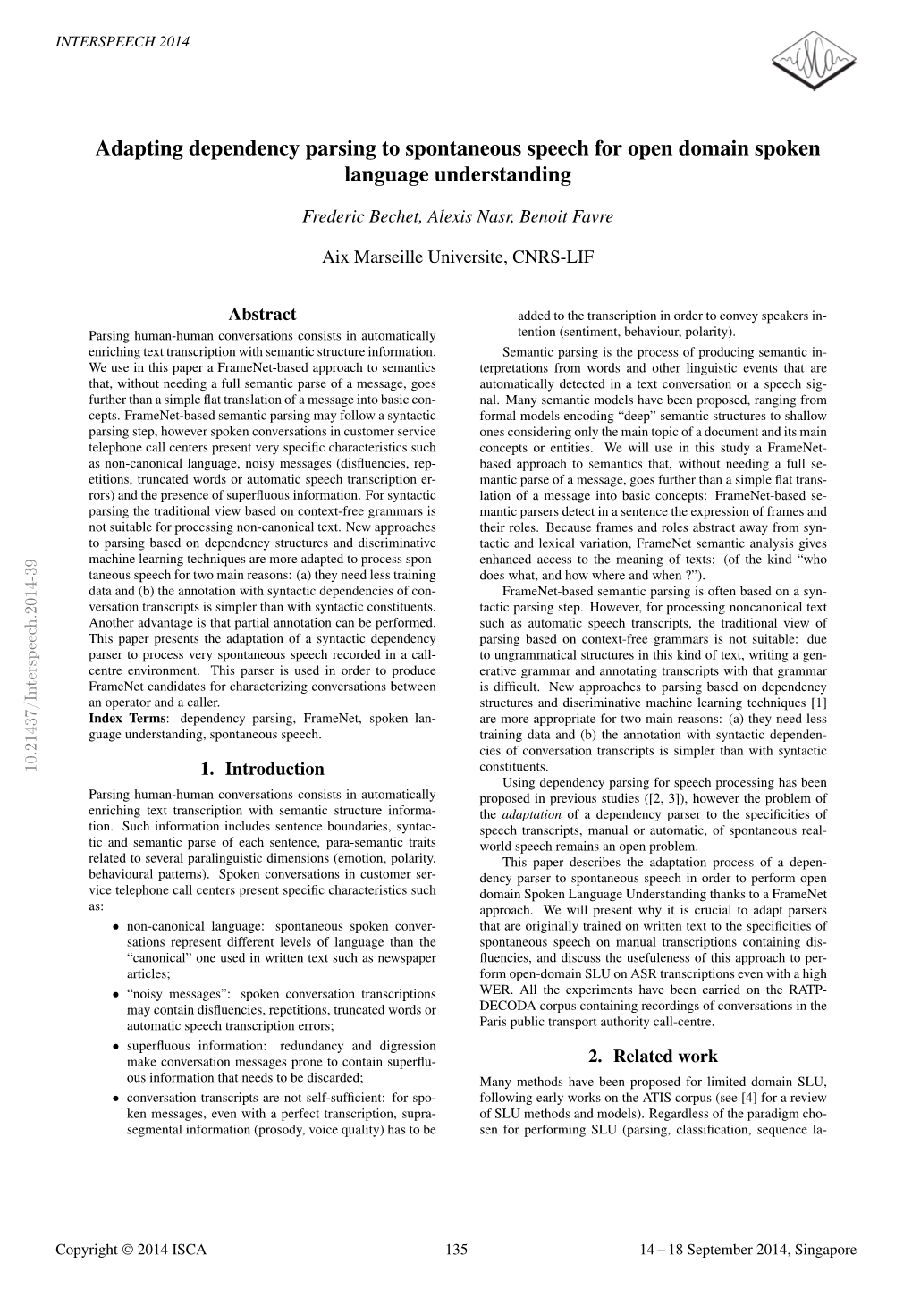 Adapting Dependency Parsing to Spontaneous Speech for Open Domain Spoken Language Understanding