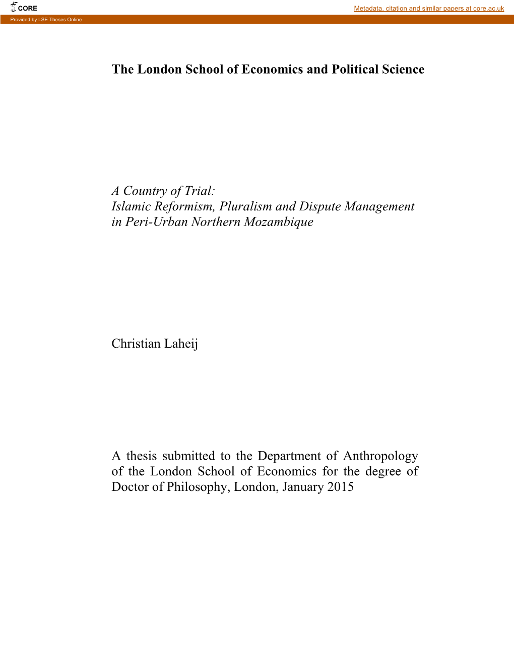 Islamic Reformism, Pluralism and Dispute Management in Peri-Urban Northern Mozambique