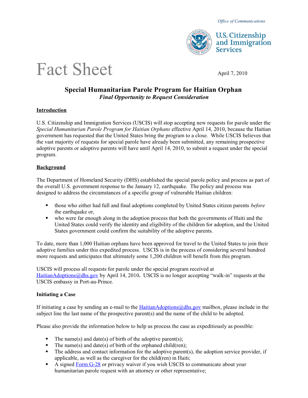 USCIS Fact Sheet