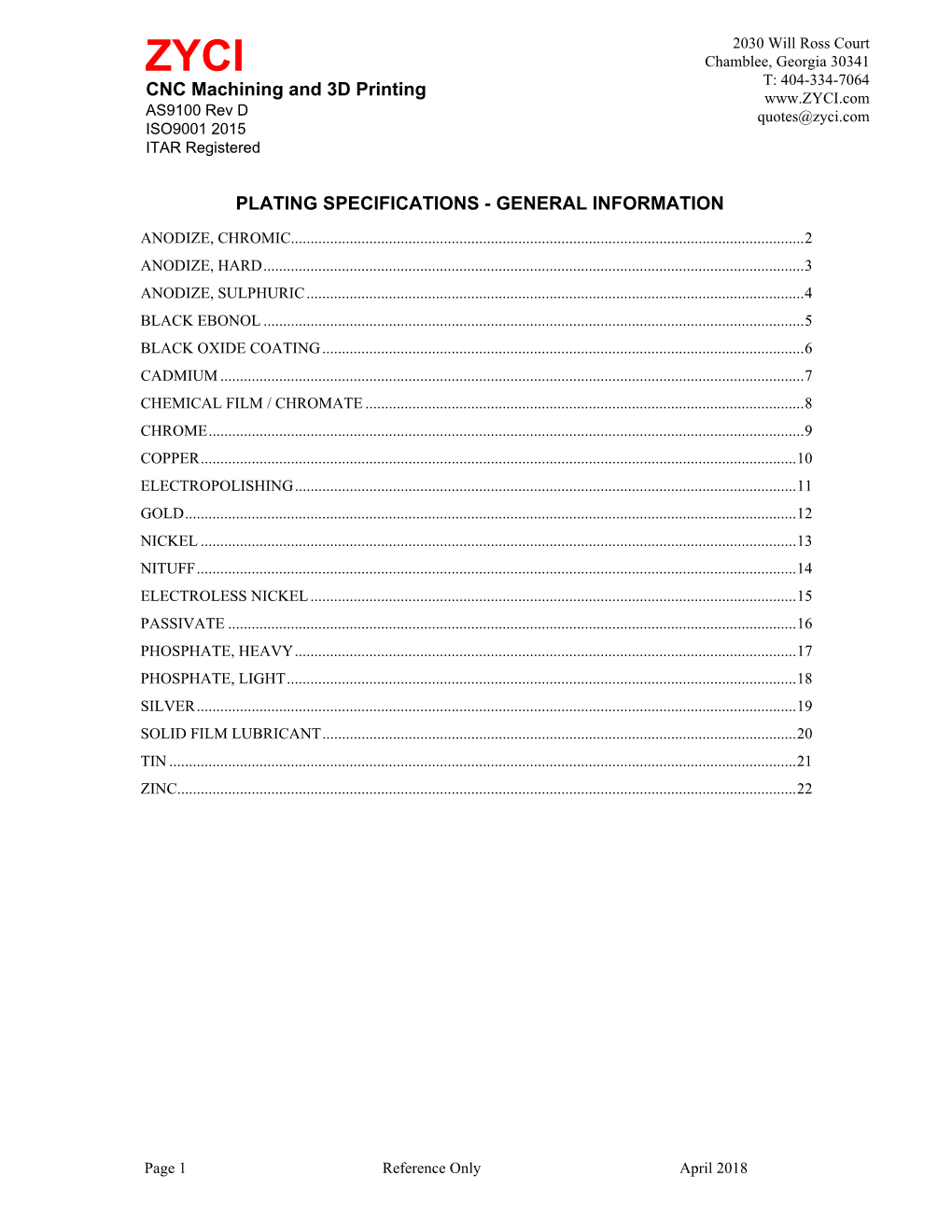 Plating Specifications - General Information