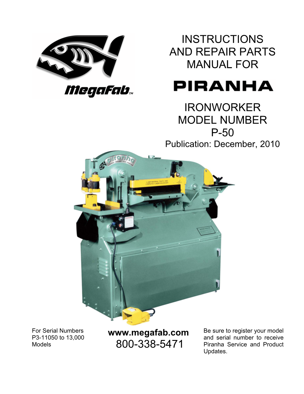 Instructions and Repair Parts Manual for Ironworker Model Number P-50