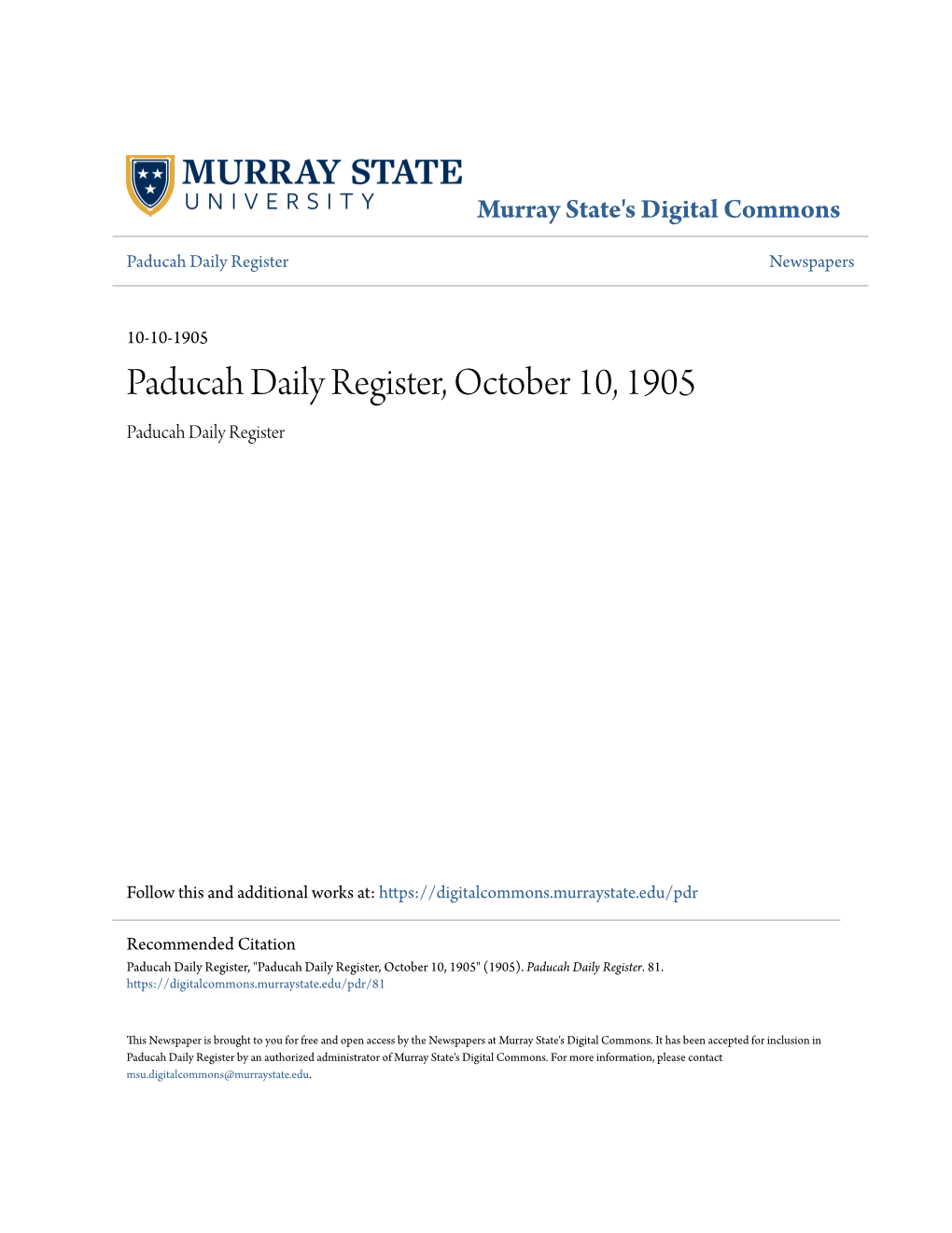 Paducah Daily Register, October 10, 1905 Paducah Daily Register