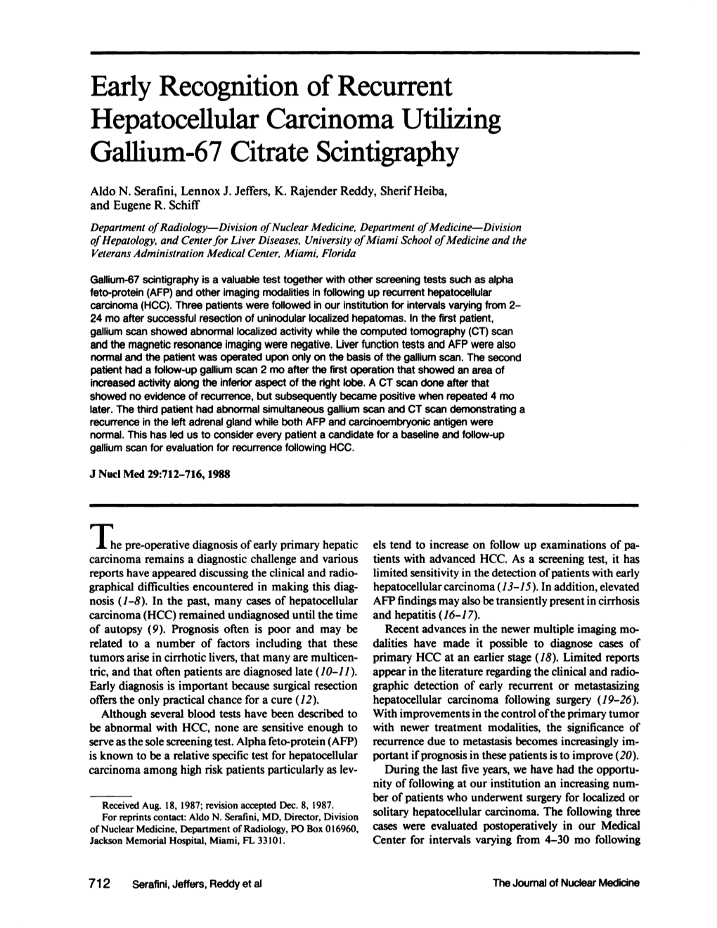 Early Recognition of Recurrent Hepatocellularcarcinoma Utilizing Gallium-67 Citratescintigraphy