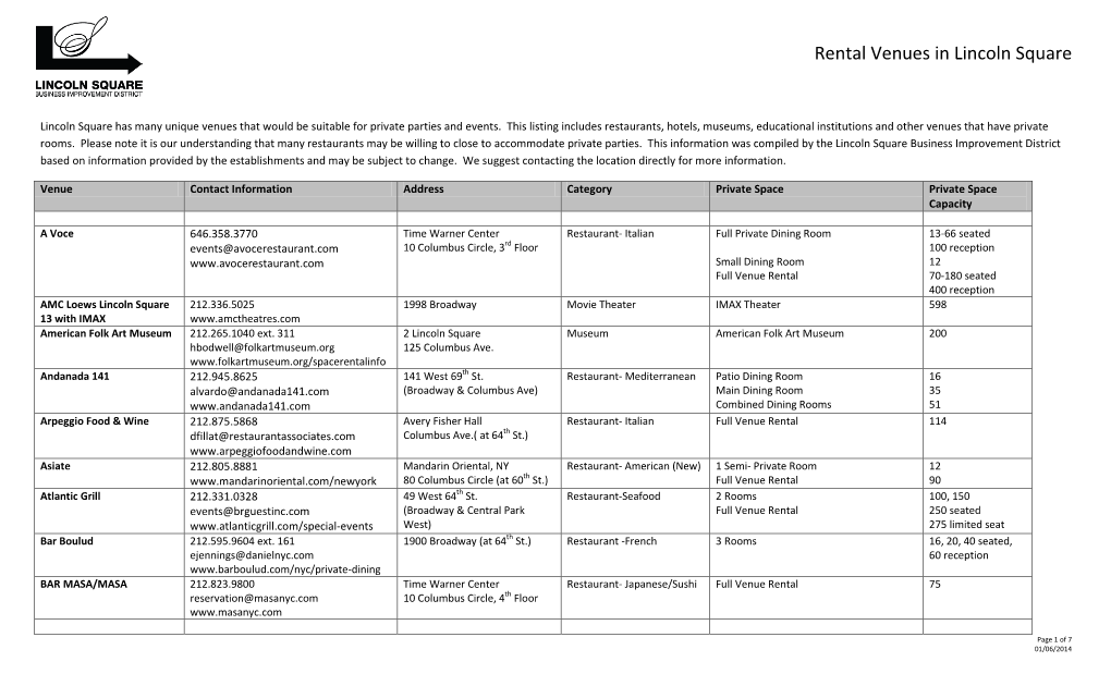 Rental Venues in Lincoln Square