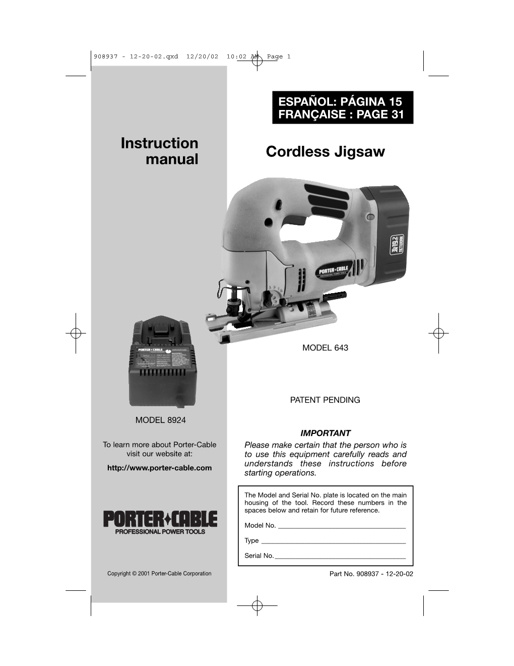 Cordless Jigsaw Instruction Manual