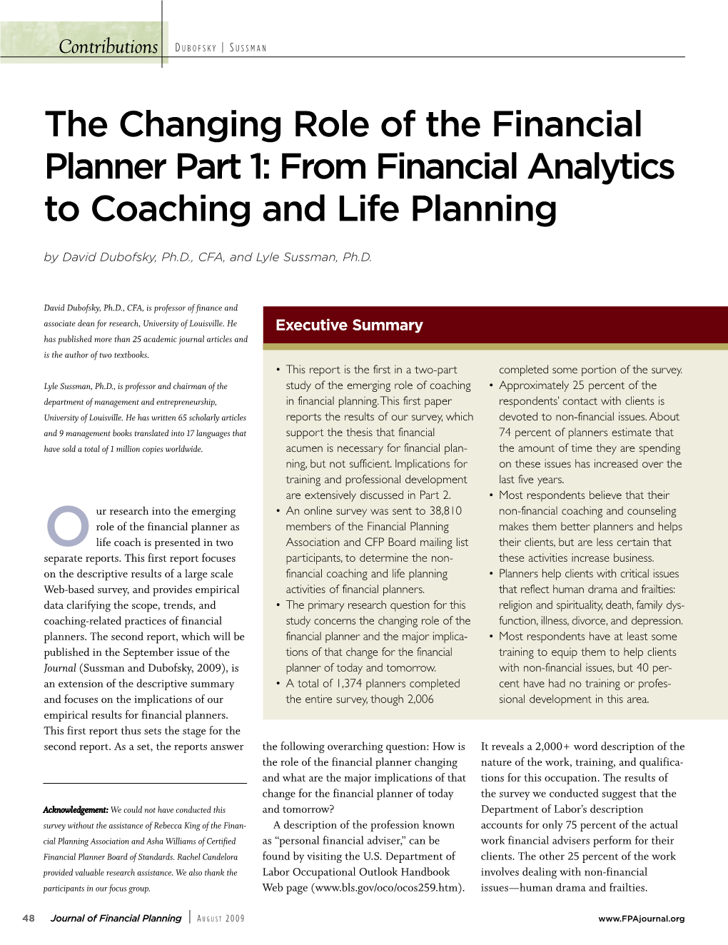 The Changing Role of the Financial Planner Part 1: from Financial Analytics to Coaching and Life Planning