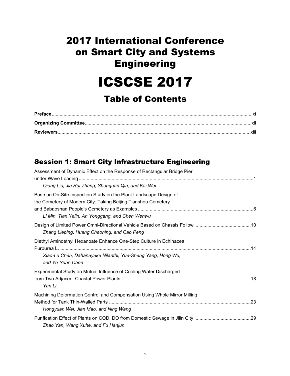 ICSCSE 2017 Table of Contents