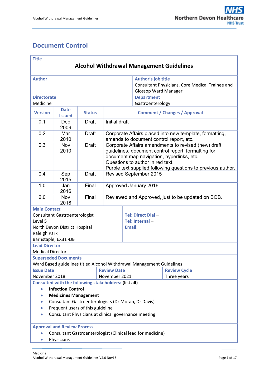 Alcohol Withdrawal Guidelines