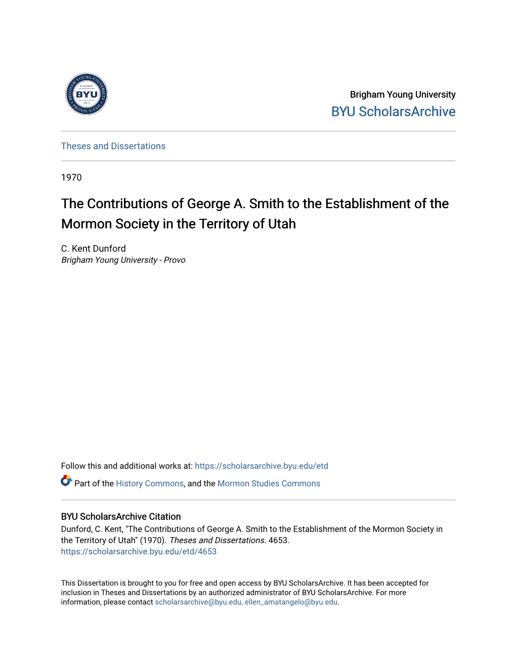 The Contributions of George A. Smith to the Establishment of the Mormon Society in the Territory of Utah