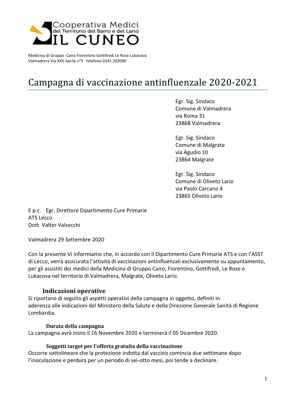 Campagna Di Vaccinazione Antinfluenzale 2020-2021
