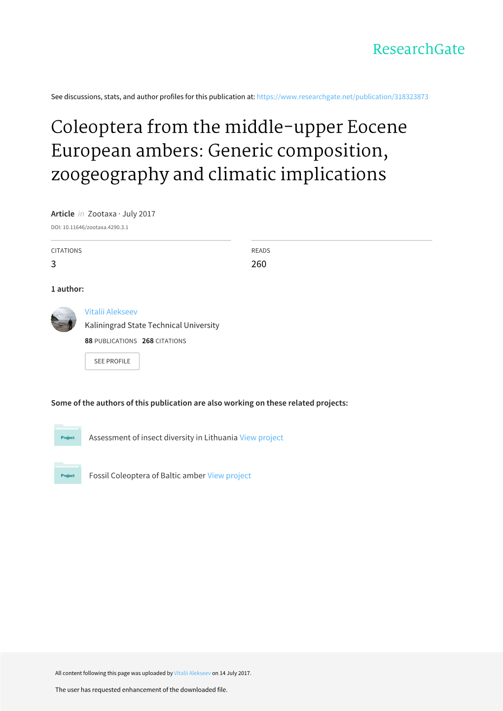 Coleoptera from the Middle-Upper Eocene European Ambers: Generic Composition, Zoogeography and Climatic Implications