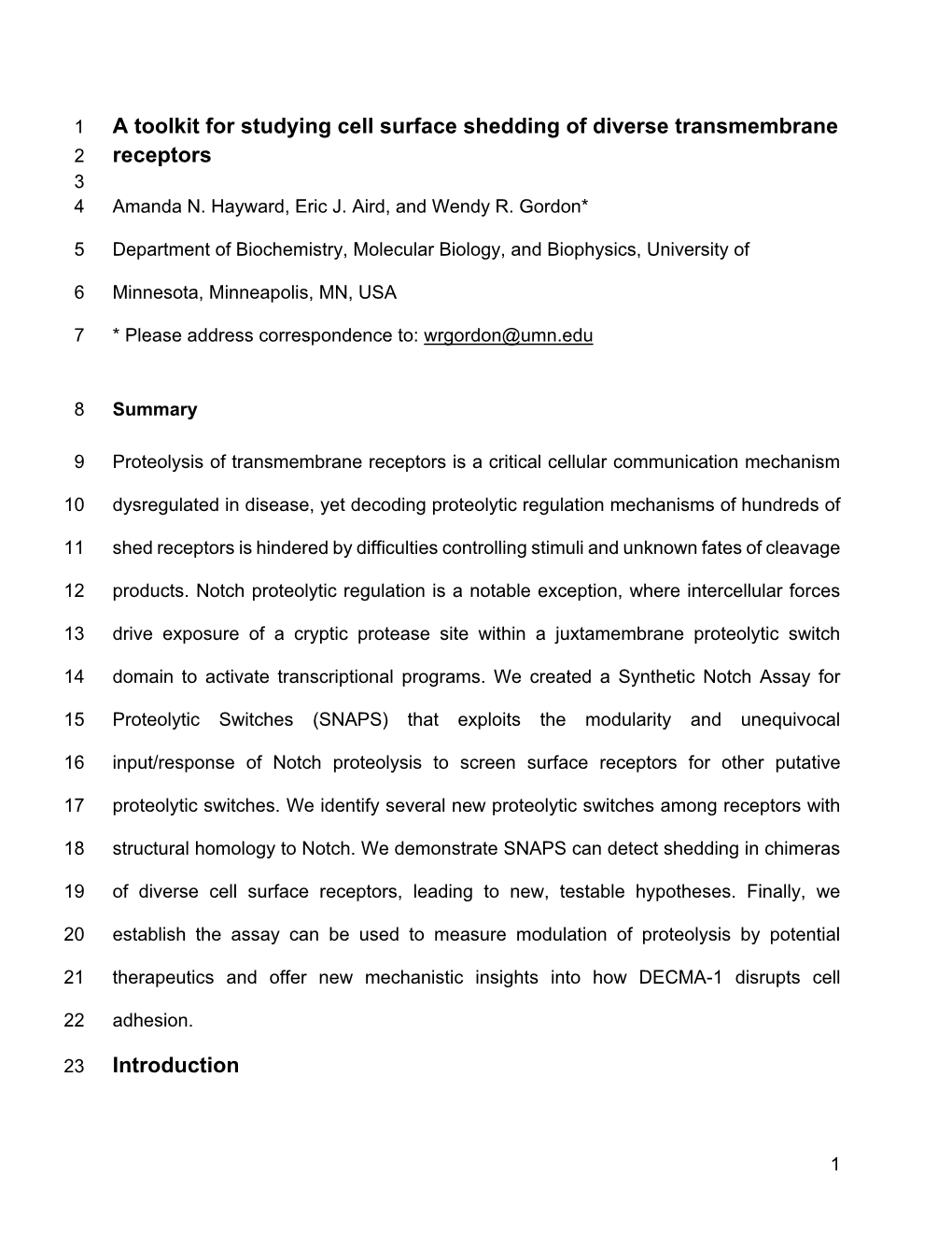 A Toolkit for Studying Cell Surface Shedding of Diverse Transmembrane 2 Receptors 3 4 Amanda N