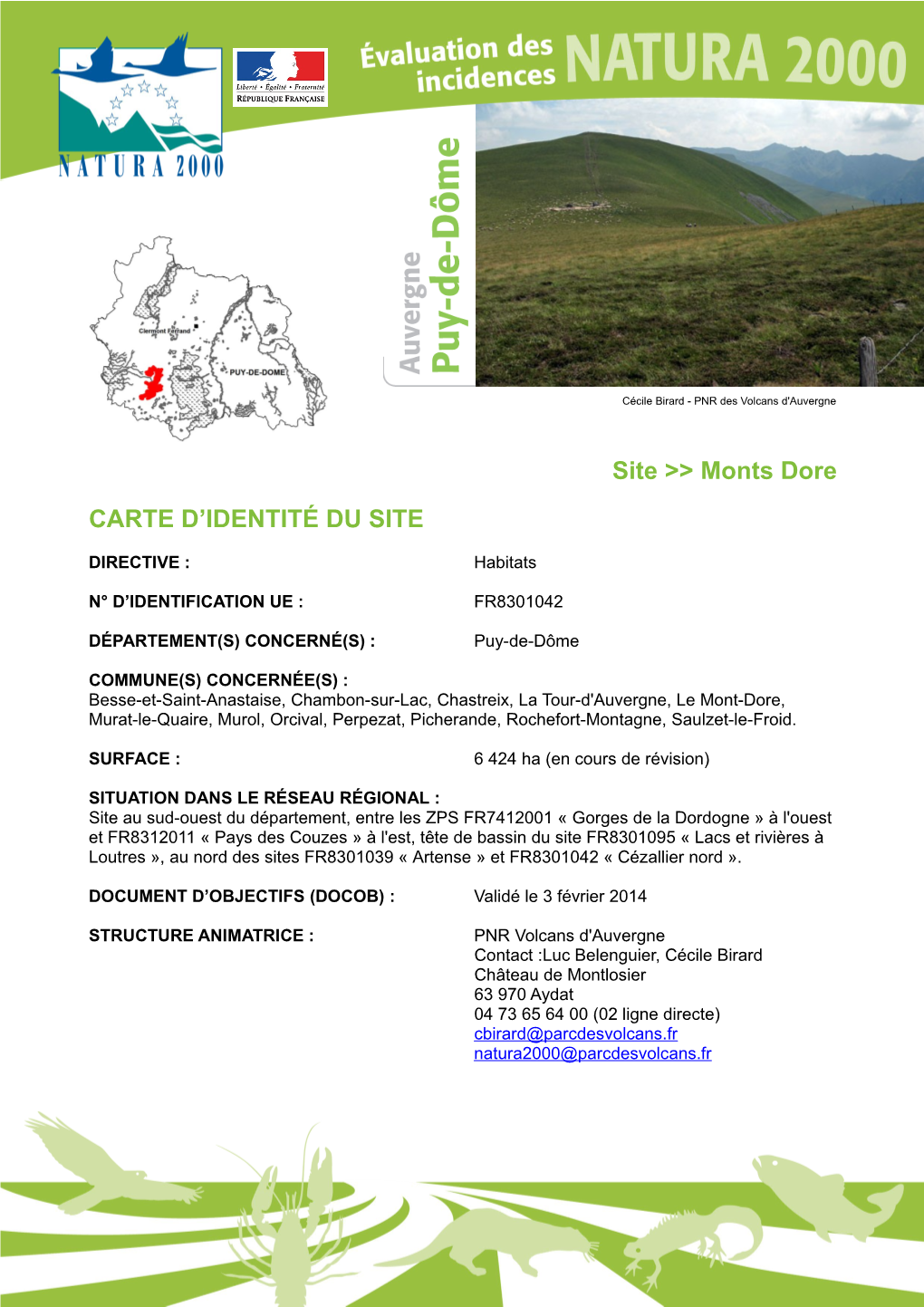 Fiche De Synthèse Du Site Monts Dore