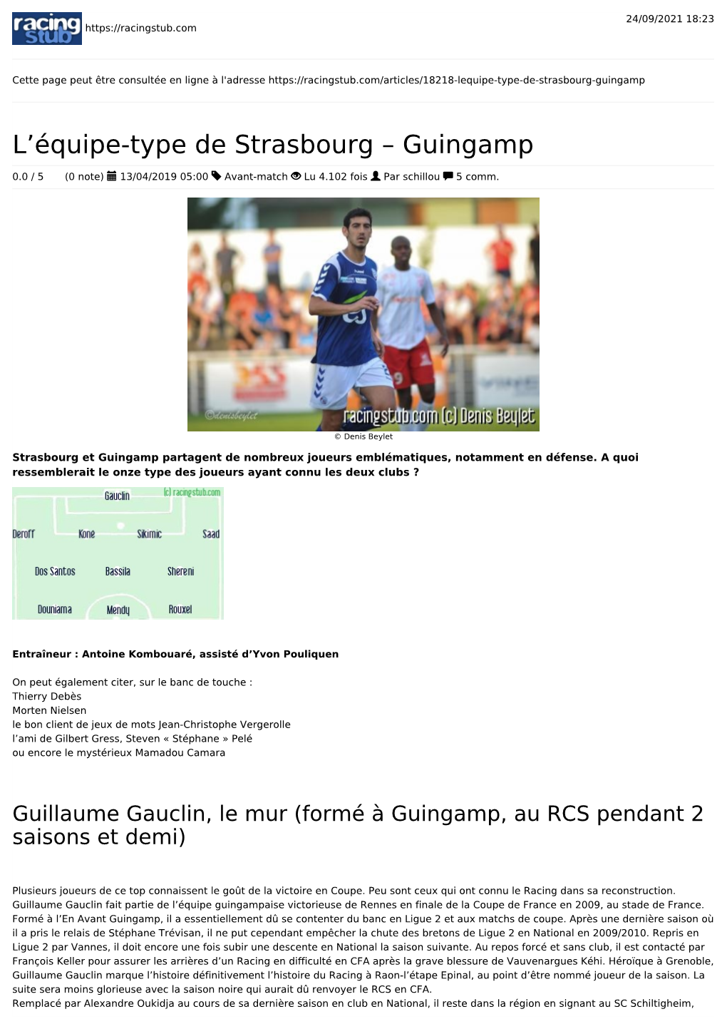 L'équipe-Type De Strasbourg – Guingamp