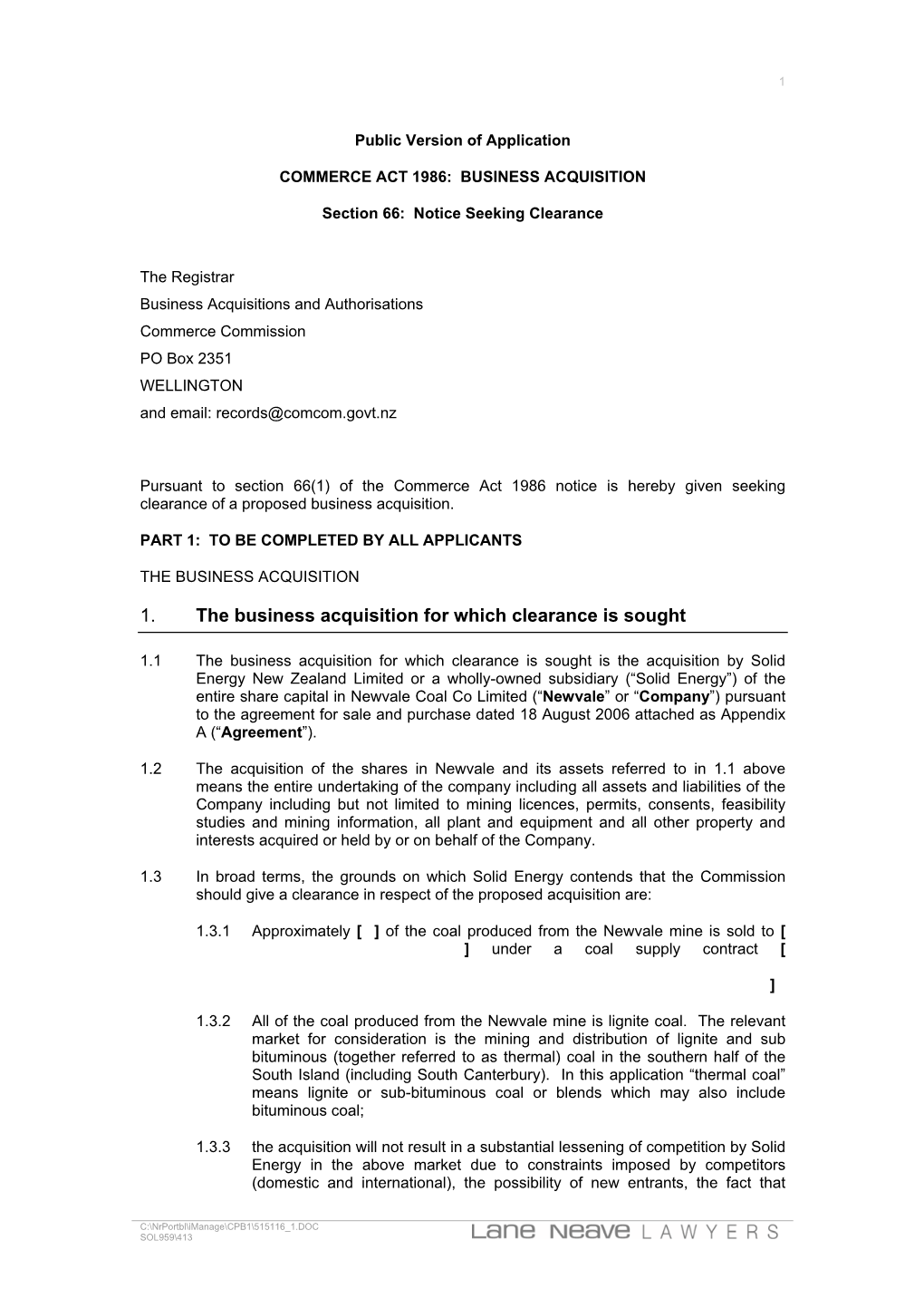 Solid Energy NZ and Newvale Coal Co