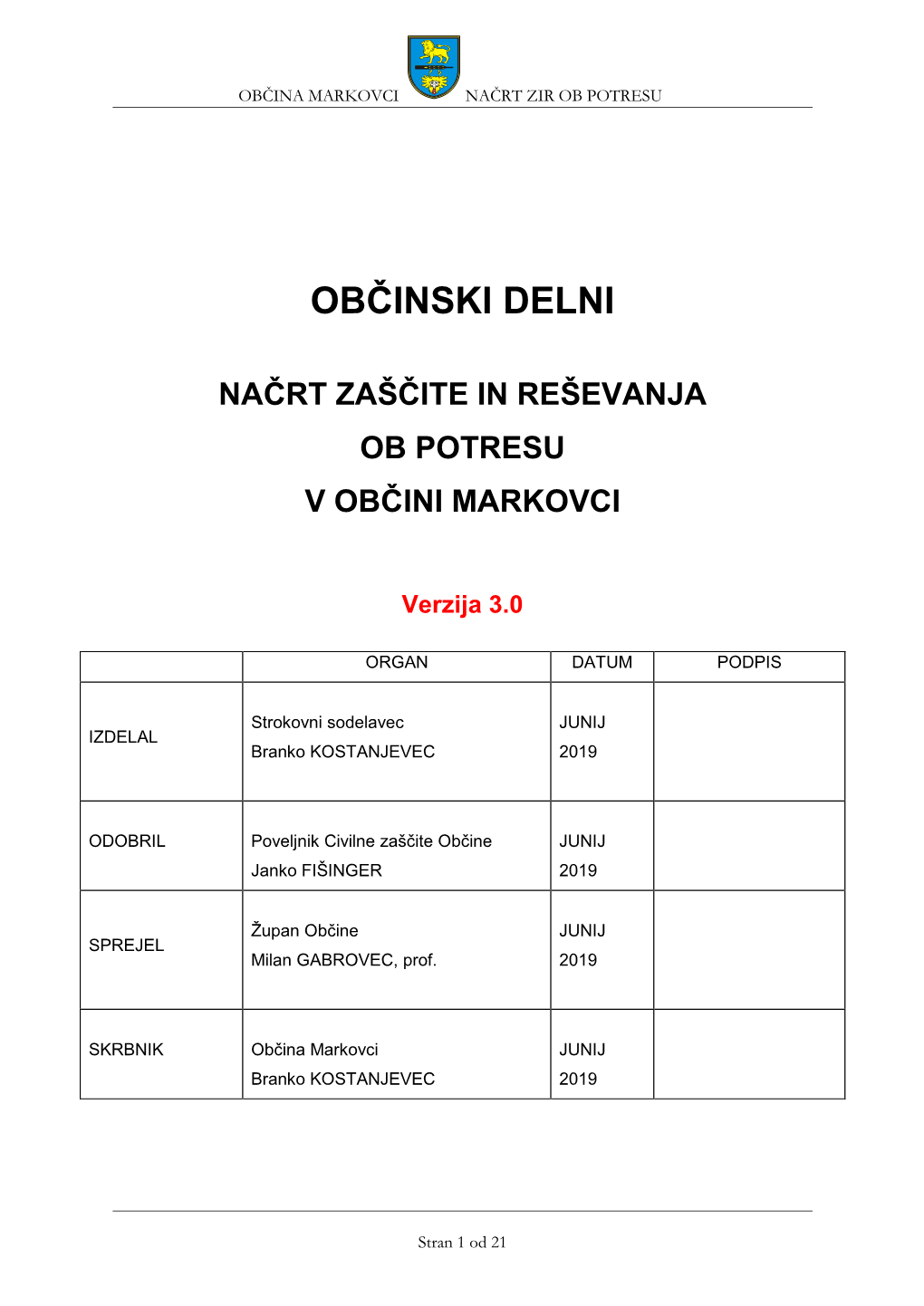 Načrt Zaščite in Reševanja Ob Potresu V Občini Markovci