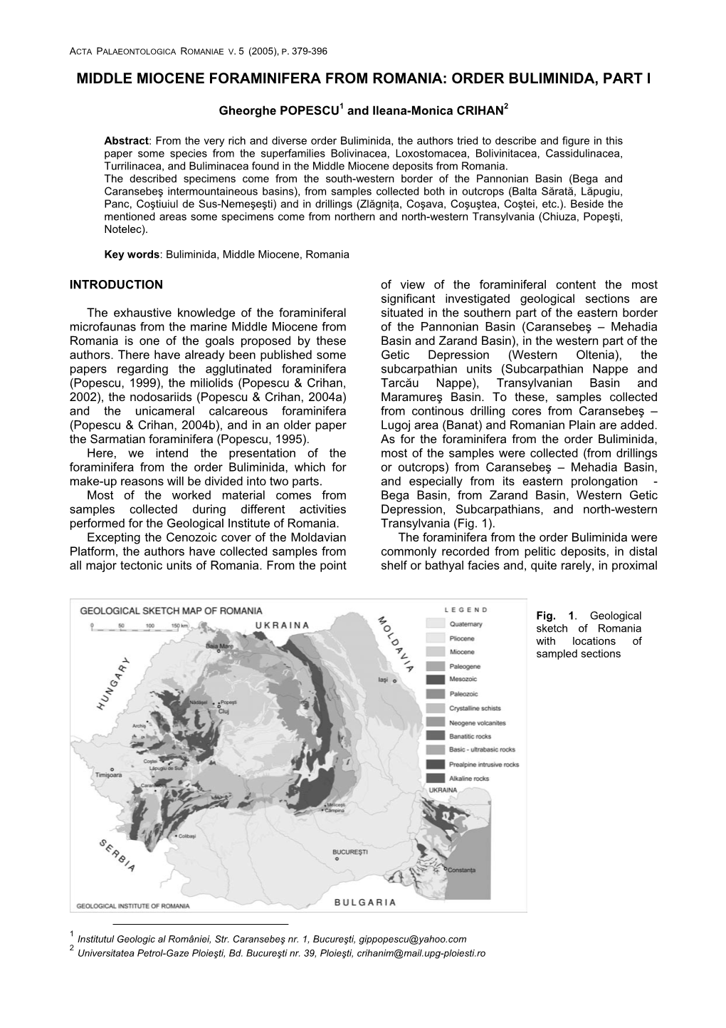 Middle Miocene Foraminifera from Romania: Order Buliminida, Part I
