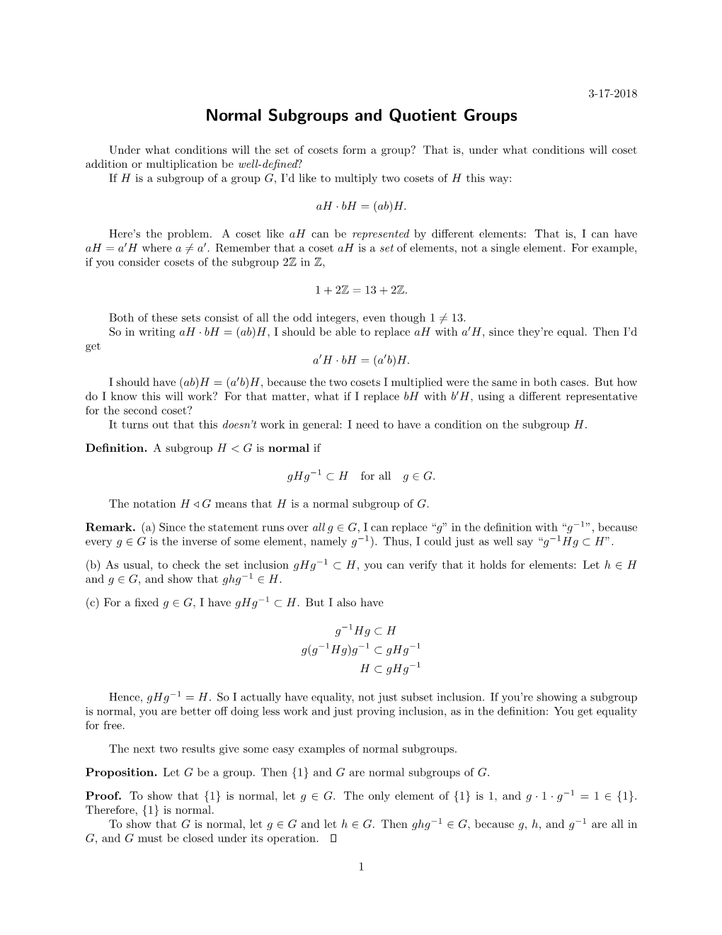 Normal Subgroups and Quotient Groups