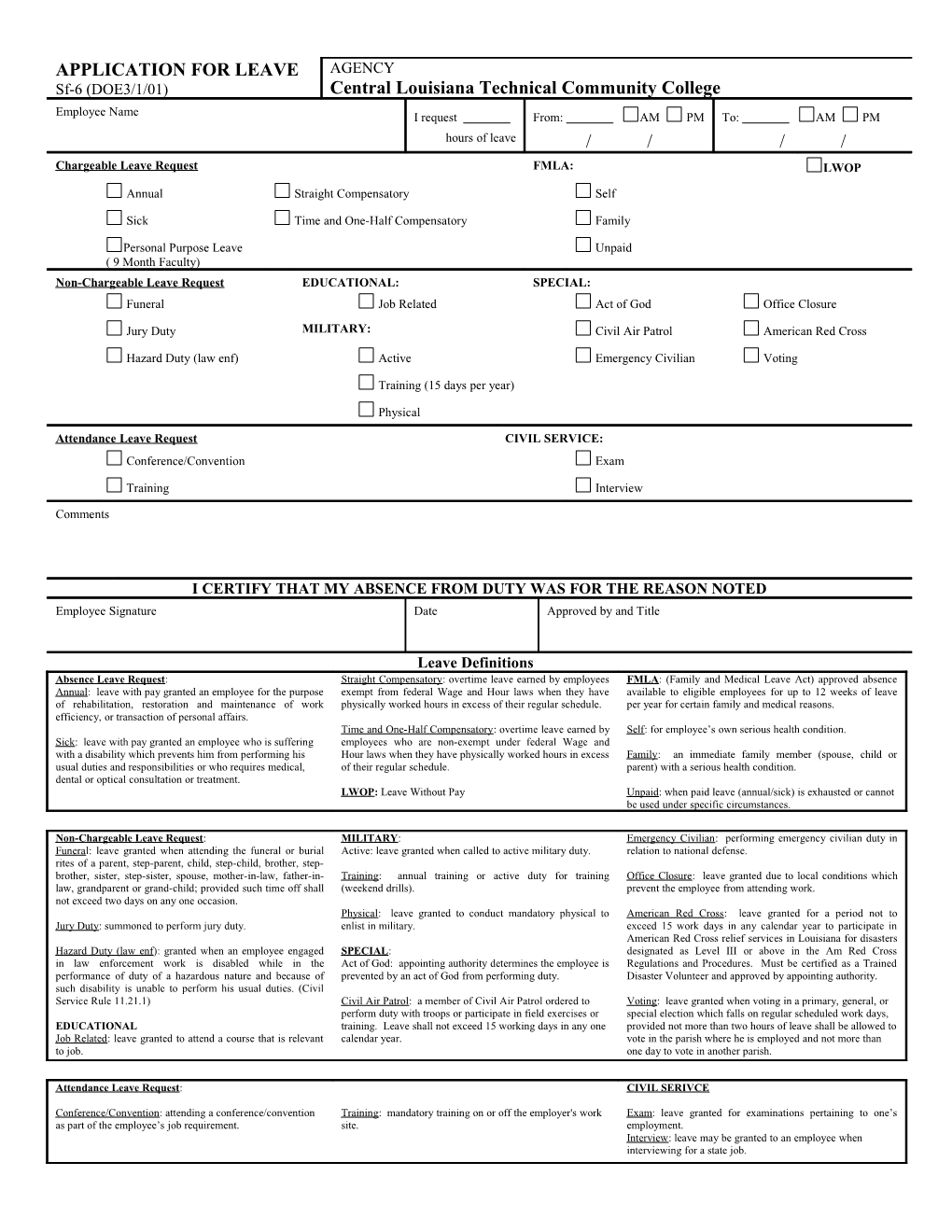 Application for Leave (57Kb MS Word - 2006)