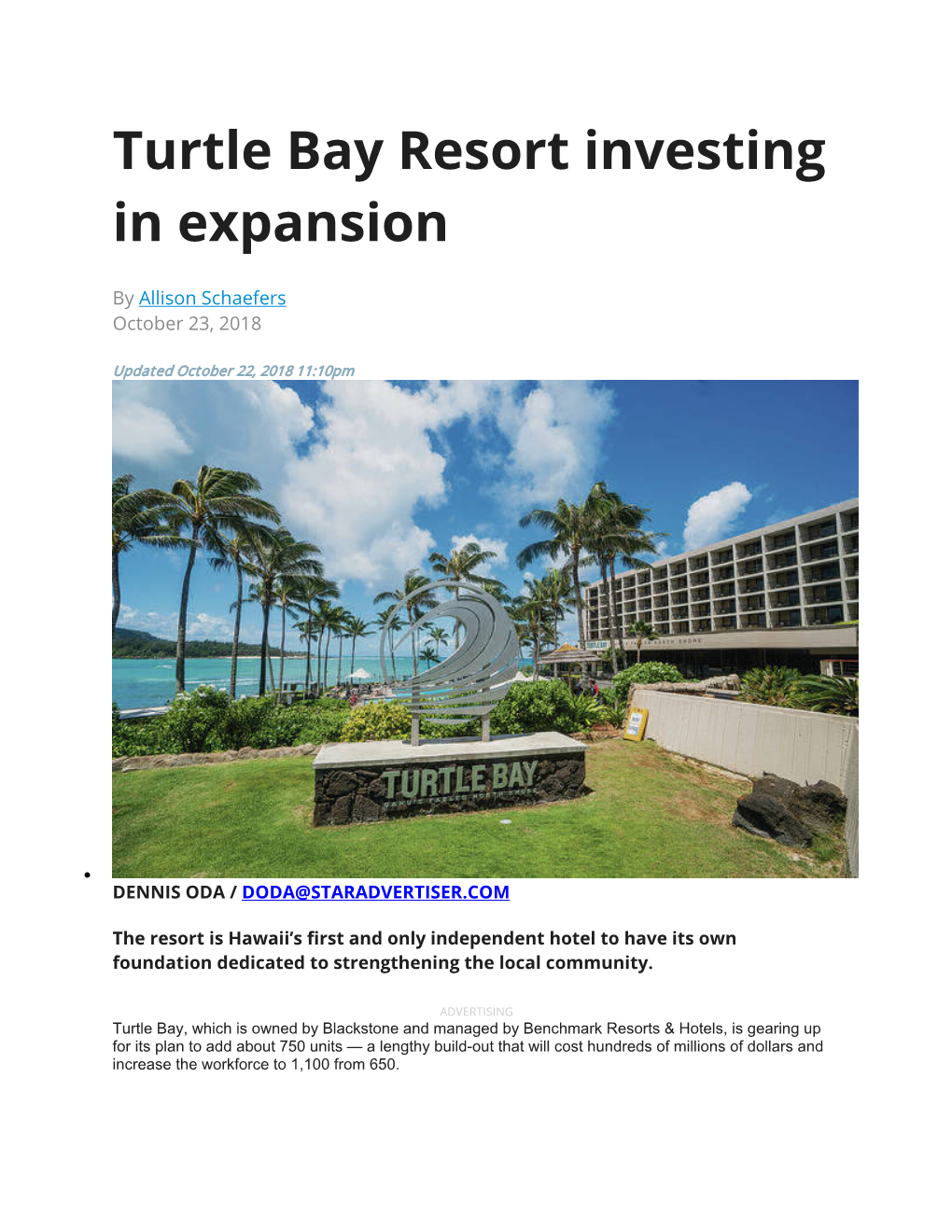 Turtle Bay Resort Investing in Expansion