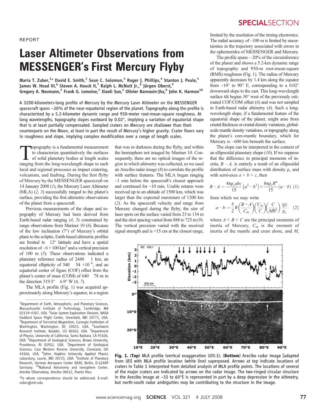 Laser Altimeter Observations from Messengerls First Mercury Flyby