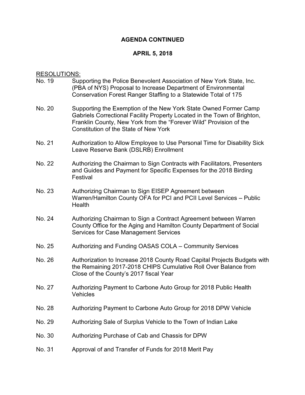 Agenda Continued April 5, 2018