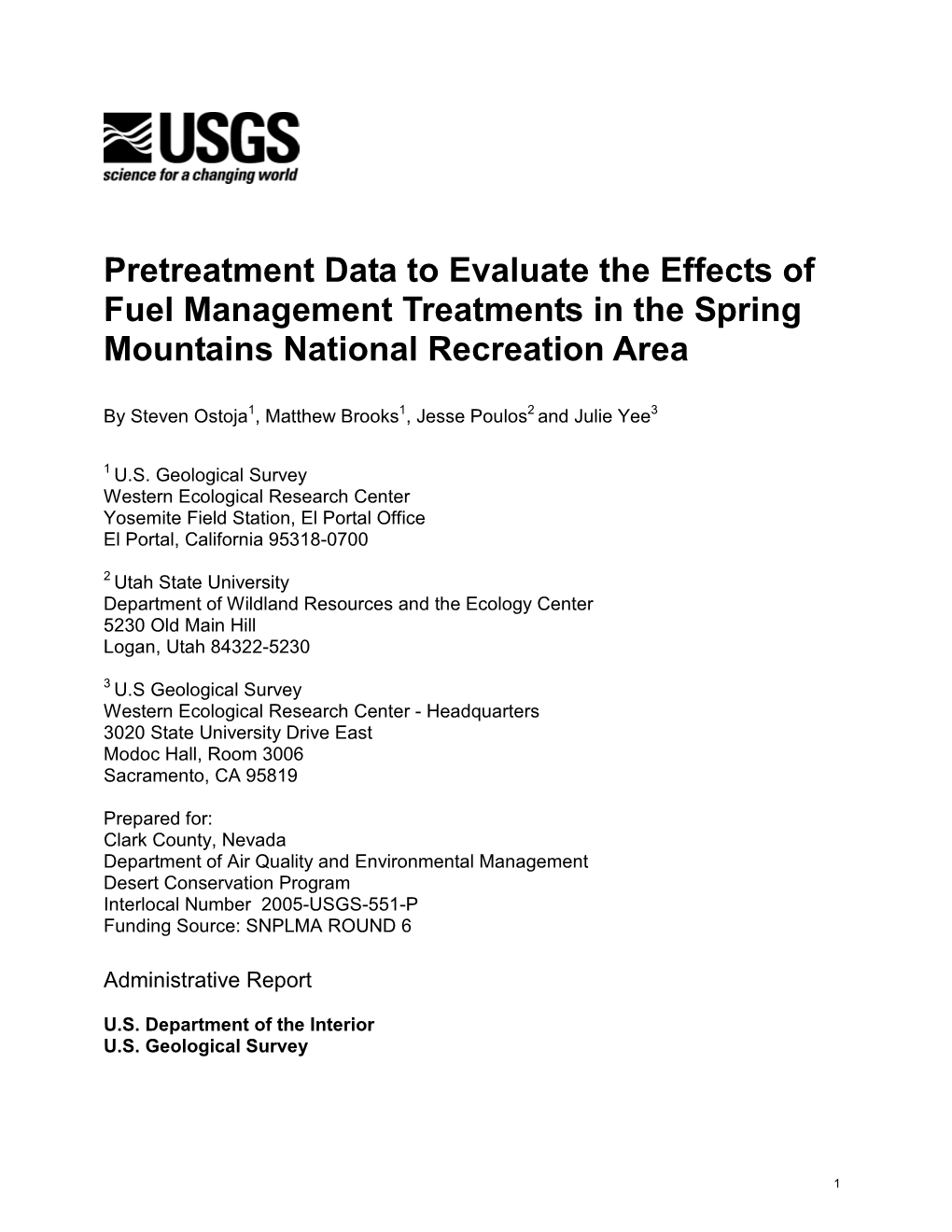 Pretreatment Data to Evaluate the Effects of Fuel Management Treatments in the Spring Mountains National Recreation Area