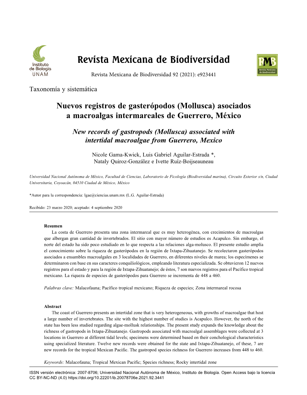 Asociados a Macroalgas Intermareales De Guerrero, México
