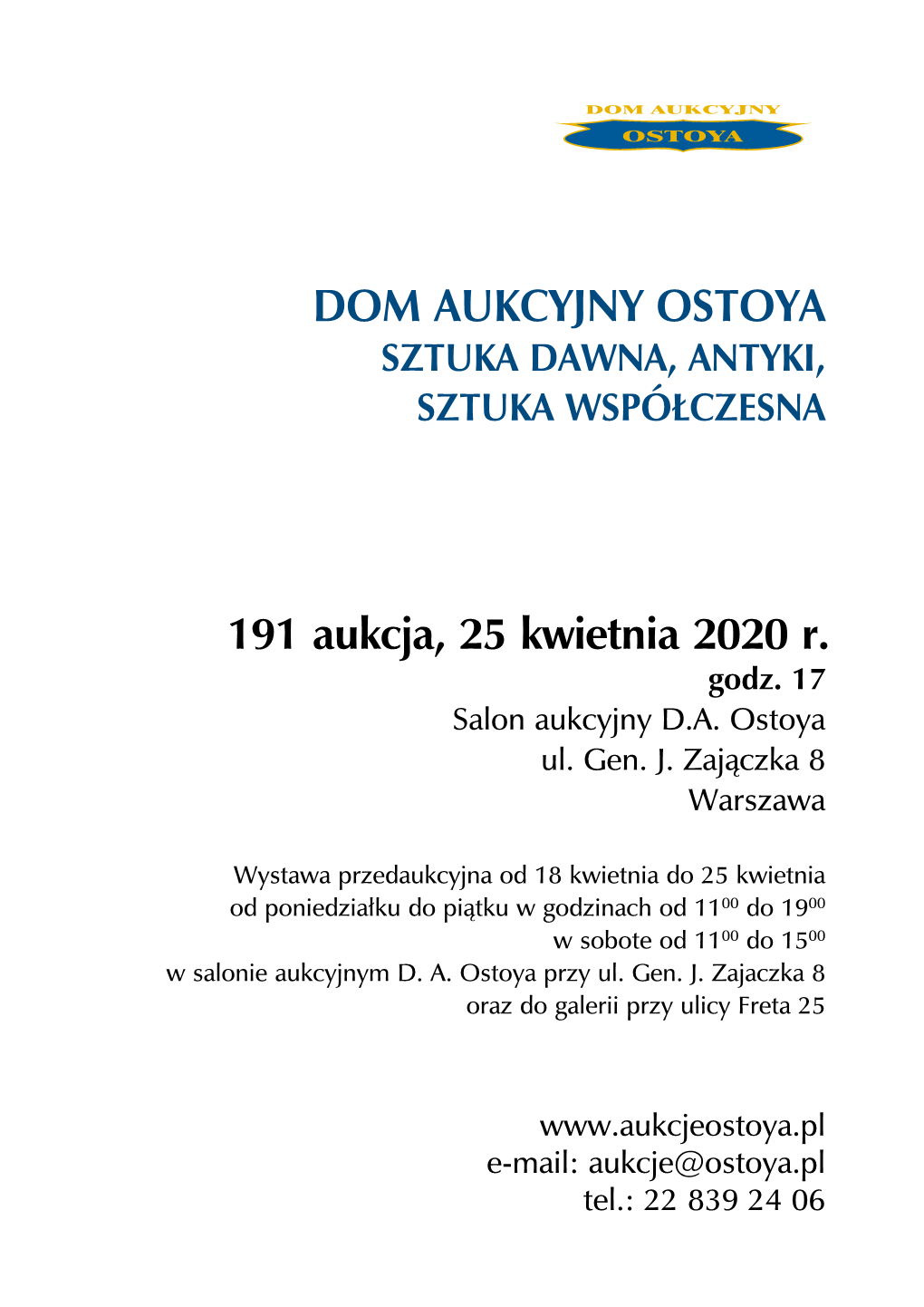 191 Aukcja, 25 Kwietnia 2020 R. Godz