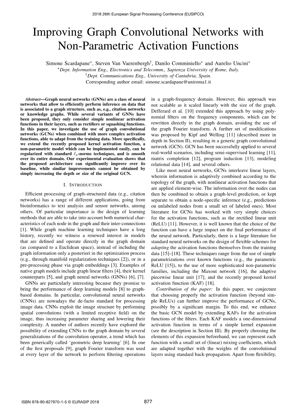 Improving Graph Convolutional Networks with Non-Parametric Activation Functions