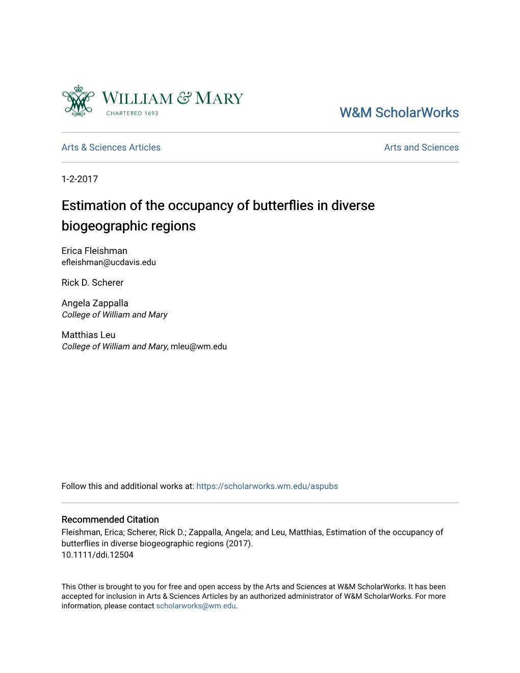 Estimation of the Occupancy of Butterflies in Diverse Biogeographic Regions
