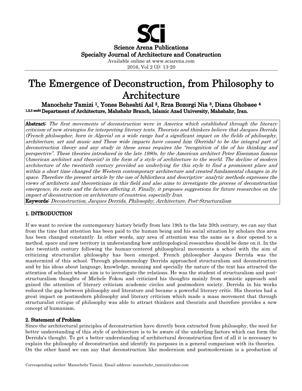 The Emergence of Deconstruction, from Philosophy to Architecture