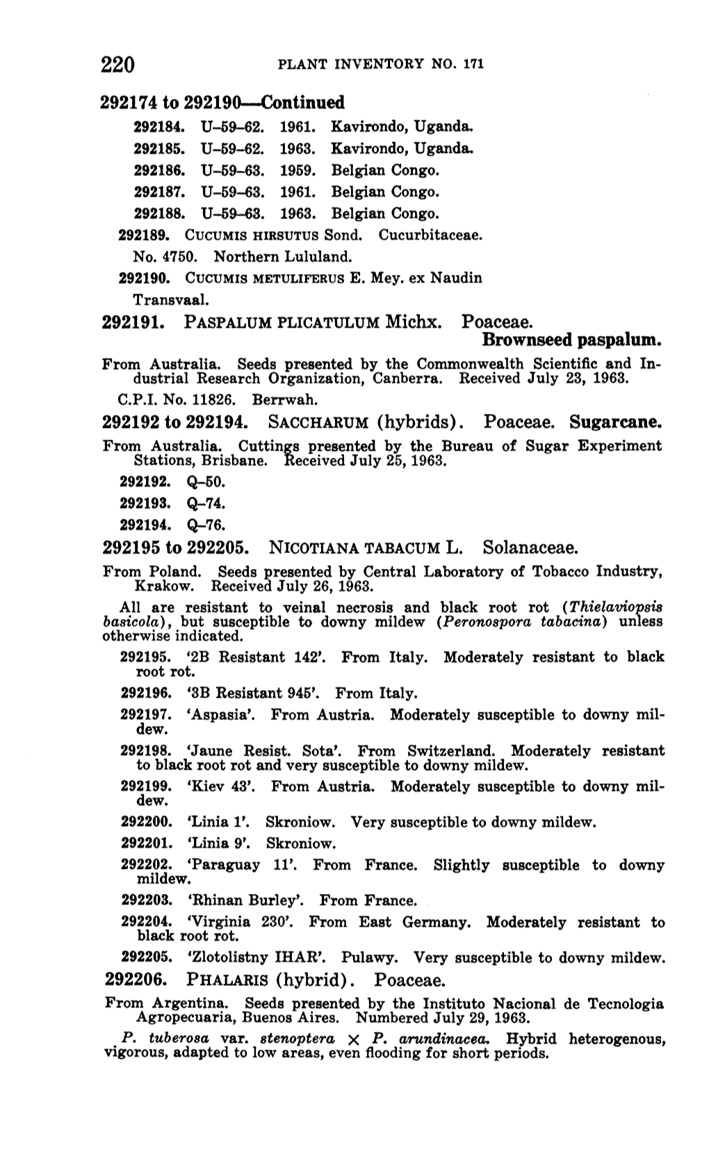 292174 to 292190—Continued Brownseed Paspalum